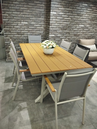 [SF6510] طقم طاولة المنيوم مستطيل + 6 كراسي